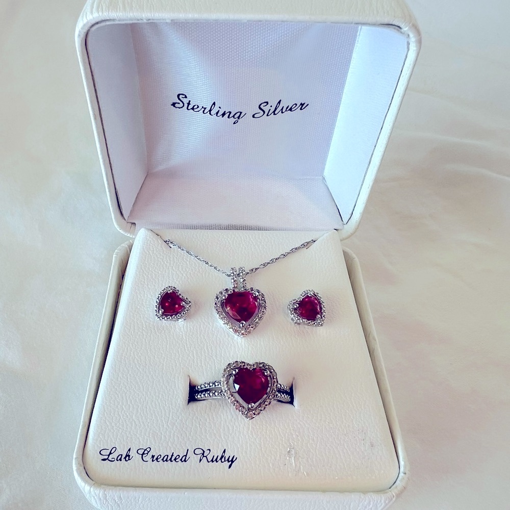Ruby Heart Necklace Set- Size 7 - Picture 5 of 8